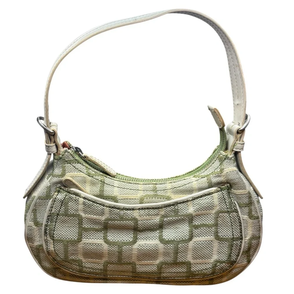Nine West Green Ivory Geometric Print Shoulder Bag Fabric Faux Leather Trim - Picture 3 of 11